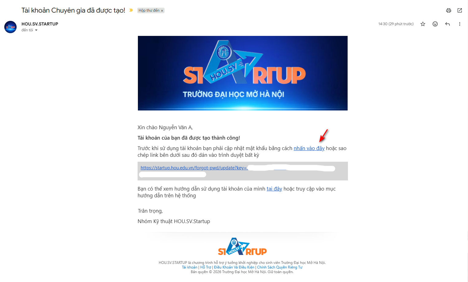 Sau khi nhận được email, các chuyên gia bấm vào link được gửi qua email để cập nhật mật khẩu cho tài khoản.